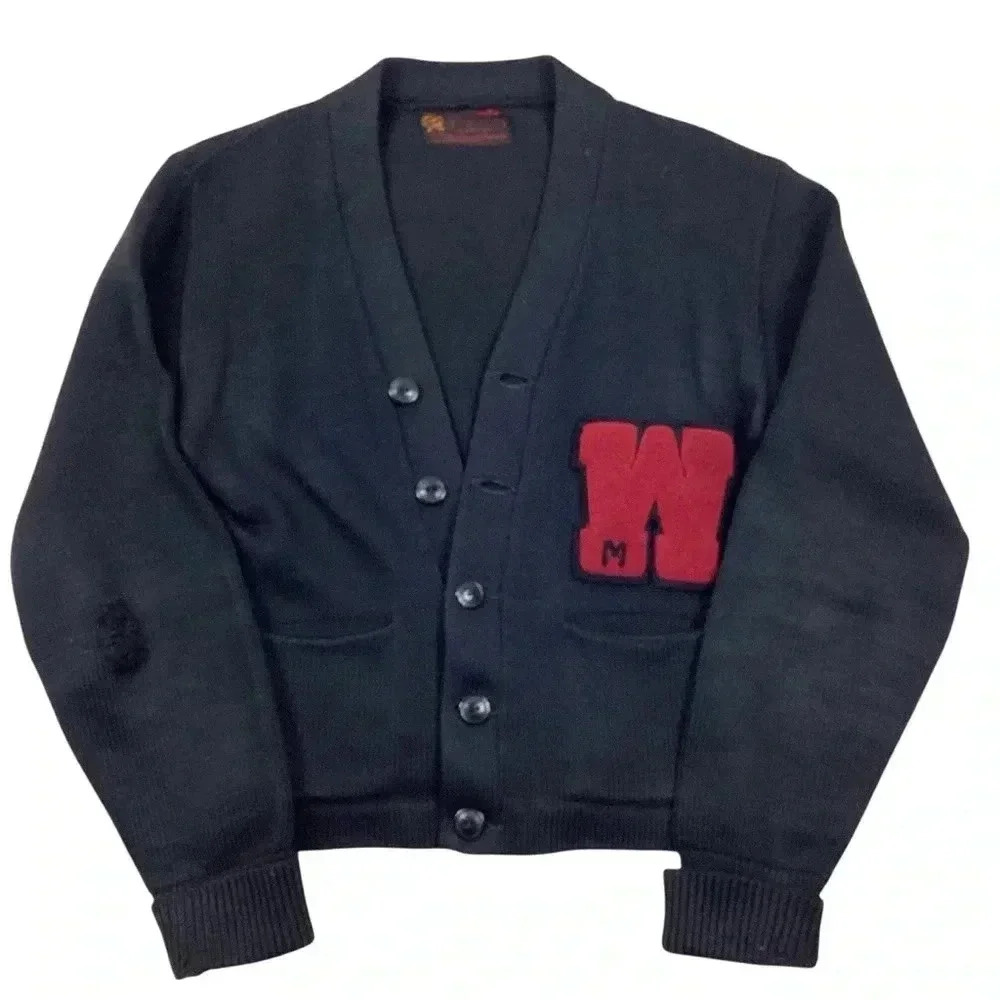 American Vintage Black Cardigan Sweater with Red Patch